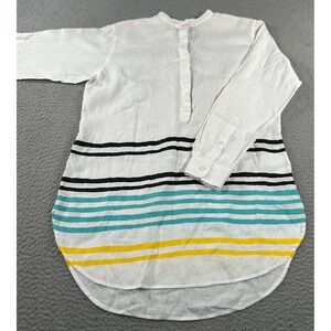 Lauren Ralph Lauren Blouse Top Women's Medium White Striped Linen Tunic Boho